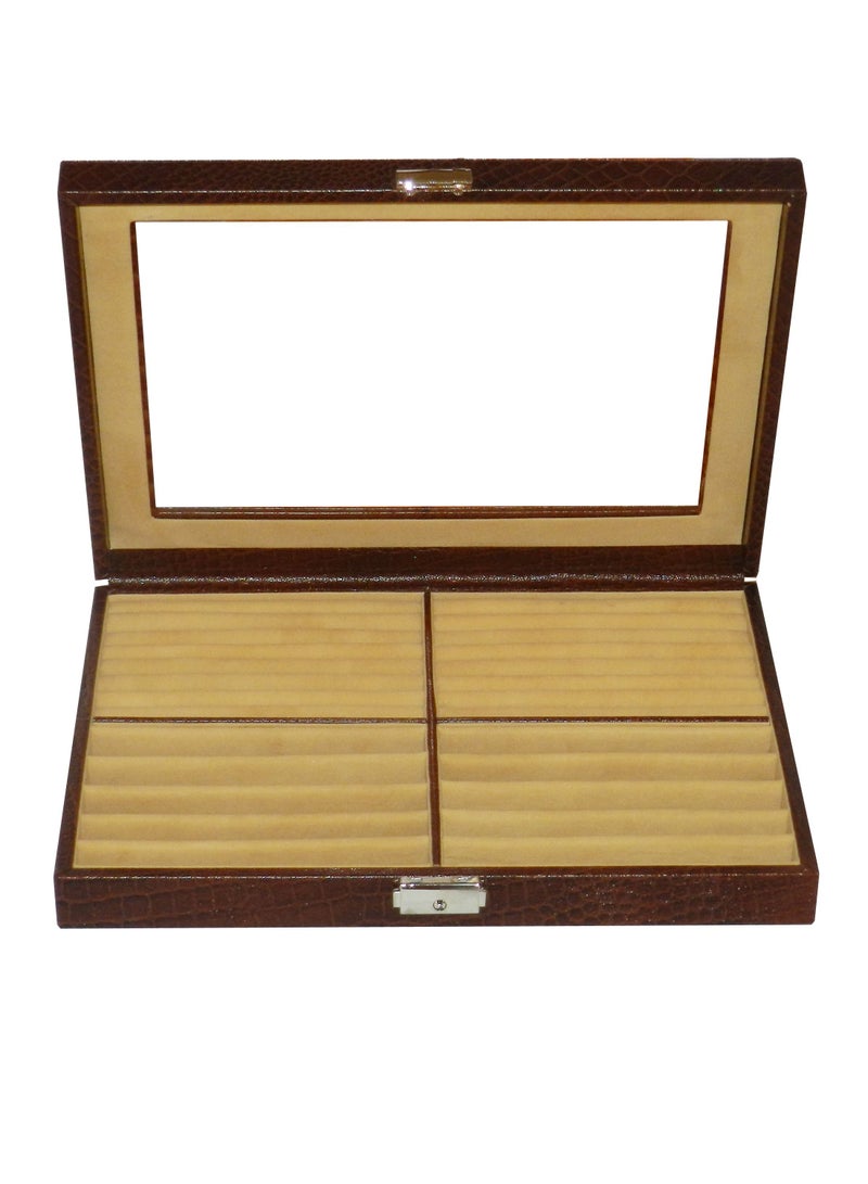 LAVERI LEATHER Laveri 10 Piece Genuine Leather Pen  Case Storage and Fountain Pen , Chain, Braslets ,Ring And Cufflinks Organizer Box with Key Lock  - Image 1