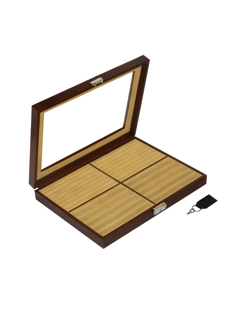 LAVERI LEATHER Laveri 10 Piece Genuine Leather Pen  Case Storage and Fountain Pen , Chain, Braslets ,Ring And Cufflinks Organizer Box with Key Lock  - Image 4