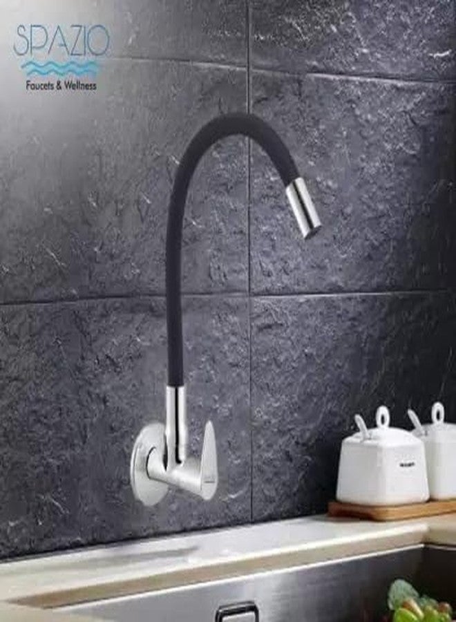 SPAZIO SmartBuy Vignette Flexible Sink Cock/Sink Faucet with Swivel Spout - Flexi Play with 360 Degree Moving Black Hose, Hot/Cold Water Tap with Wall Flange - Image 5