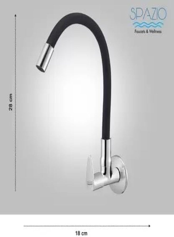SPAZIO SmartBuy Vignette Flexible Sink Cock/Sink Faucet with Swivel Spout - Flexi Play with 360 Degree Moving Black Hose, Hot/Cold Water Tap with Wall Flange - Image 2
