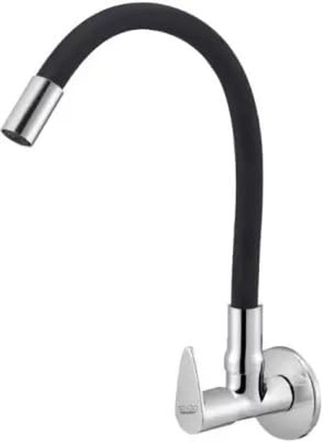 SPAZIO SmartBuy Vignette Flexible Sink Cock/Sink Faucet with Swivel Spout - Flexi Play with 360 Degree Moving Black Hose, Hot/Cold Water Tap with Wall Flange - Image 1