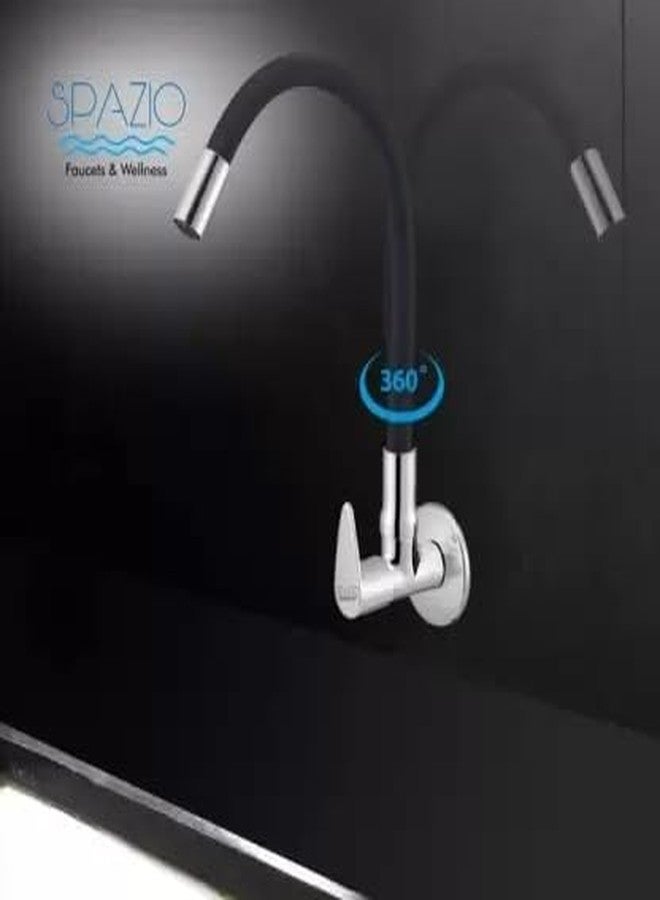 SPAZIO SmartBuy Vignette Flexible Sink Cock/Sink Faucet with Swivel Spout - Flexi Play with 360 Degree Moving Black Hose, Hot/Cold Water Tap with Wall Flange - Image 3