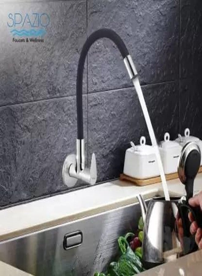 SPAZIO SmartBuy Vignette Flexible Sink Cock/Sink Faucet with Swivel Spout - Flexi Play with 360 Degree Moving Black Hose, Hot/Cold Water Tap with Wall Flange - Image 4
