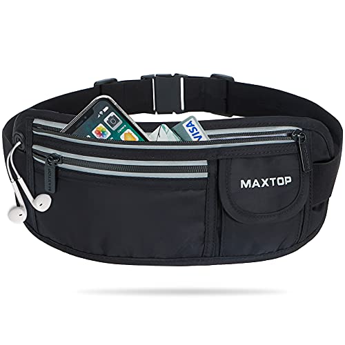 Maxtop Running Belts for Women Men Black Fanny Pack Bag for Workout Exercise Walking Hiking Waist Pouch Fits iPhone Cell Phone Holder for Running Travel Money Belt,Gym Gear for Runner - Image 1