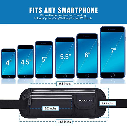 Maxtop Running Belts for Women Men Black Fanny Pack Bag for Workout Exercise Walking Hiking Waist Pouch Fits iPhone Cell Phone Holder for Running Travel Money Belt,Gym Gear for Runner - Image 3