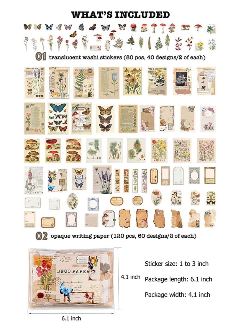 Captaintech 200 Pieces Vintage Scrapbook Supplies Pack for Art Journaling Bullet Junk Journal Planners DIY Paper Stickers Craft Kits Notebook Collage Album Aesthetic Cottagecore Picture Frames  - Image 2