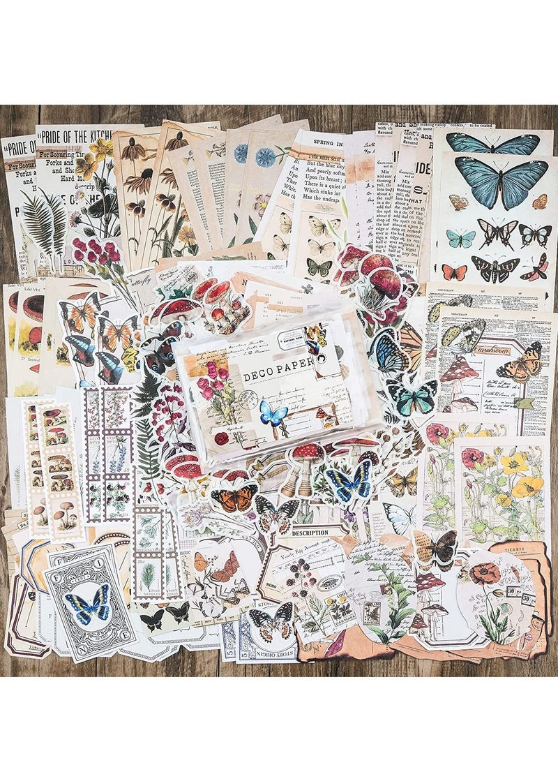 Captaintech 200 Pieces Vintage Scrapbook Supplies Pack for Art Journaling Bullet Junk Journal Planners DIY Paper Stickers Craft Kits Notebook Collage Album Aesthetic Cottagecore Picture Frames  - Image 3