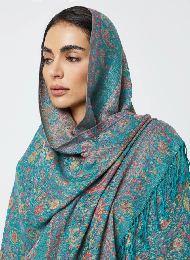 Take Two Coral Graphic Print Hijab With Tassels