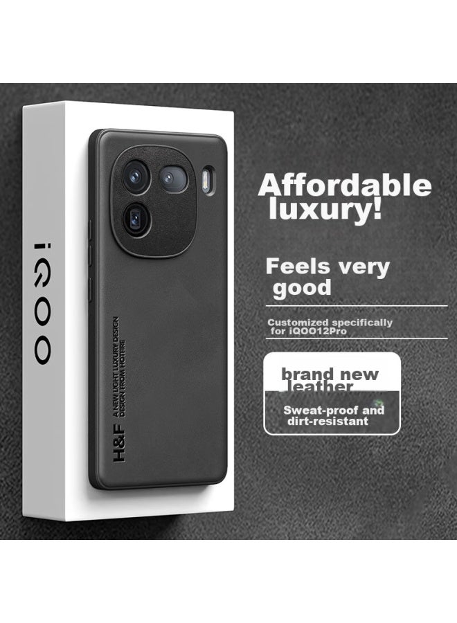 Hotfire غطاء هاتف هوتفاير لجهاز Iqoo 12 Pro، غطاء واقي Vivo Iqoo 12 Pro، غلاف سيليكون مطور يشبه جلد الحمل غير اللامع لحماية كاملة للرجال والنساء - أسود منتصف الليل - Image 1