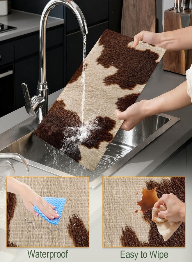 CXULIN Cow Skin Print Table Placemats Set of 6,Non-Slip Brown Fur Fabric Placemats for Dining Room Kitchen Party Holiday, Indoor Cloth Table Mats for Home Decor 11.8x17.7 Inch - Image 4