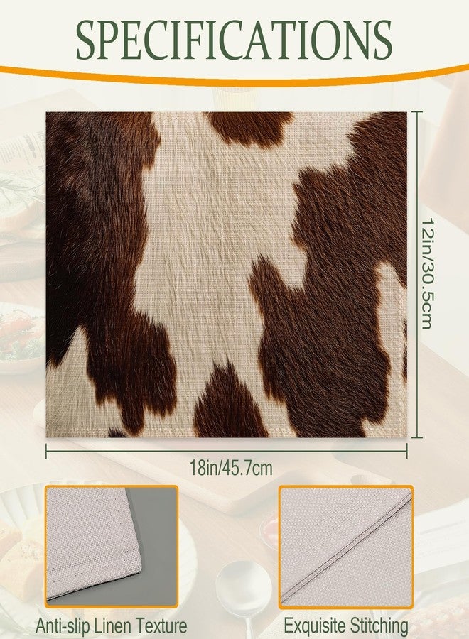 CXULIN Cow Skin Print Table Placemats Set of 6,Non-Slip Brown Fur Fabric Placemats for Dining Room Kitchen Party Holiday, Indoor Cloth Table Mats for Home Decor 11.8x17.7 Inch - Image 2