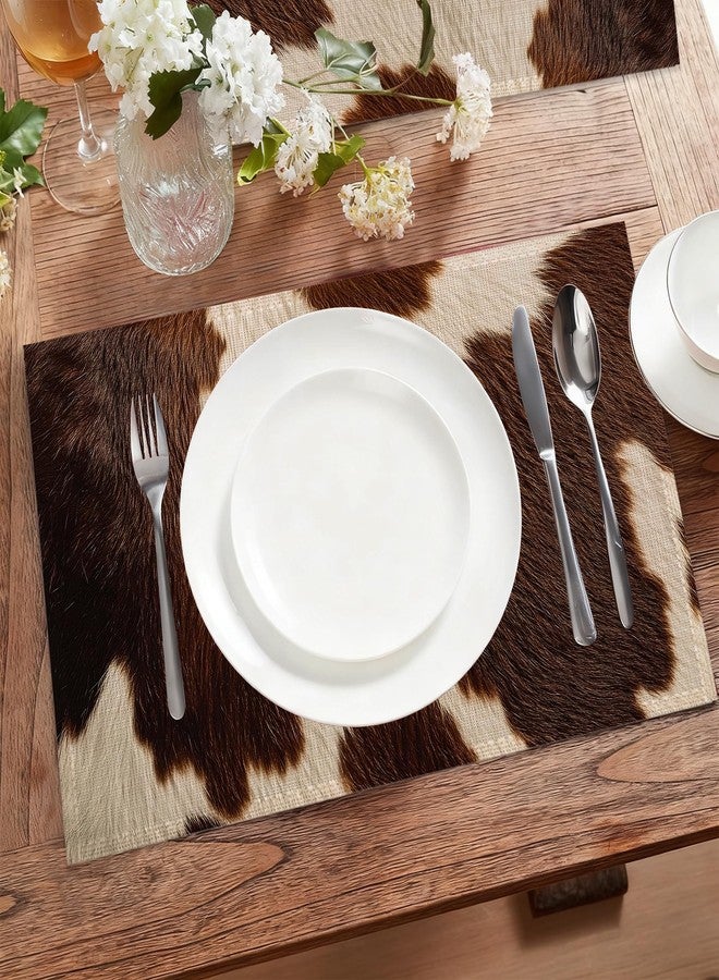 CXULIN Cow Skin Print Table Placemats Set of 6,Non-Slip Brown Fur Fabric Placemats for Dining Room Kitchen Party Holiday, Indoor Cloth Table Mats for Home Decor 11.8x17.7 Inch - Image 5