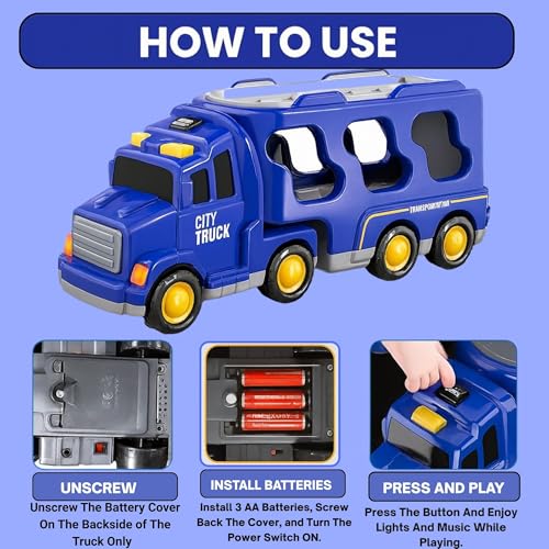 GRAPHENE 5-in-1 Pull Back Friction-Powered City Truck Set Light & Music Montessori Carrier Educational Vehicle Mini Helicopter Taxi Toy Boys & Girls Fun Birthday Gift for Kids Ages 3+8years - Image 5