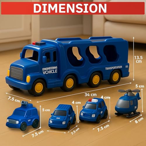 GRAPHENE 5-in-1 Pull Back Friction-Powered City Truck Set Light & Music Montessori Carrier Educational Vehicle Mini Helicopter Taxi Toy Boys & Girls Fun Birthday Gift for Kids Ages 3+8years - Image 2