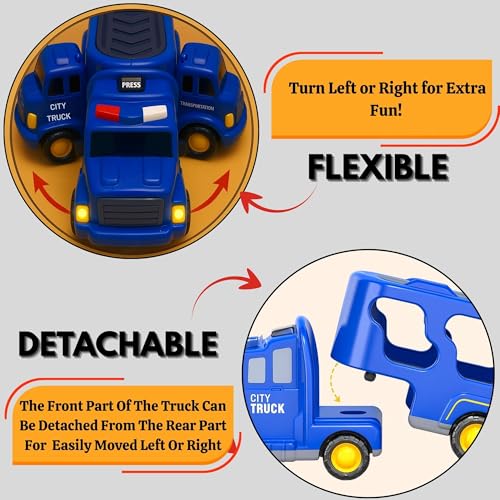 GRAPHENE 5-in-1 Pull Back Friction-Powered City Truck Set Light & Music Montessori Carrier Educational Vehicle Mini Helicopter Taxi Toy Boys & Girls Fun Birthday Gift for Kids Ages 3+8years - Image 3