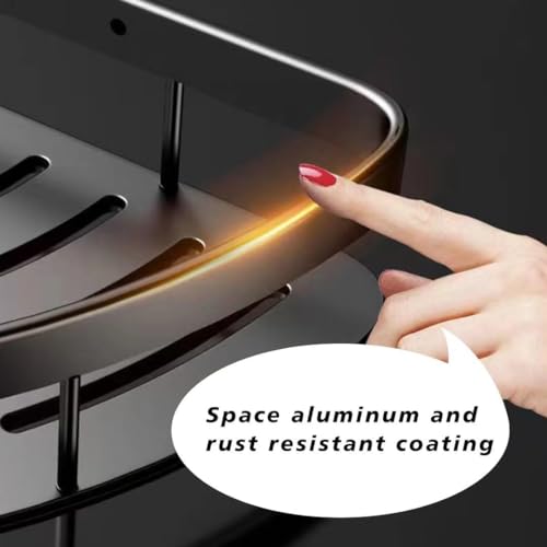 Boniry 2 Pcs Bathroom Accessories Aluminium Heavy Duty Self Adhesive Bathroom Corner Shelf for Wall, Multipurpose Wall Mounted Bathroom Organiser, Washroom Organizer (Black) - Image 4