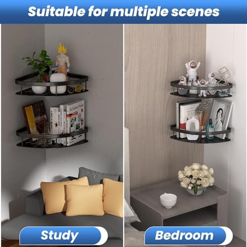 Boniry 2 Pcs Bathroom Accessories Aluminium Heavy Duty Self Adhesive Bathroom Corner Shelf for Wall, Multipurpose Wall Mounted Bathroom Organiser, Washroom Organizer (Black) - Image 5