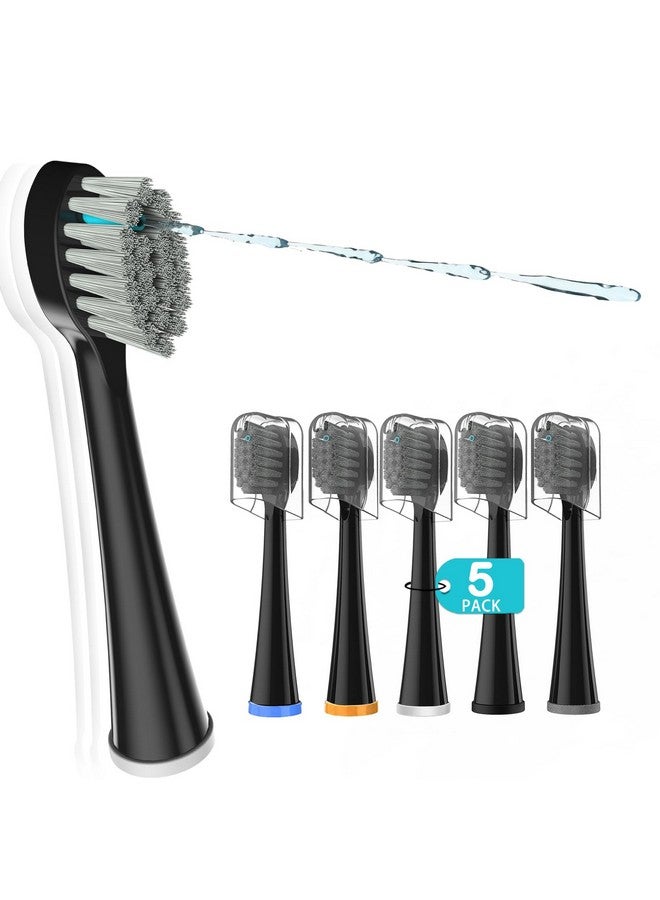 ZoCCee Replacement Brush Heads For Waterpick Sonic Fusion 2.0 Flossing Toothbrush With Cover, Compact, 5 Count Black, Soft Bristles - Image 1