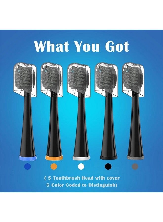 ZoCCee Replacement Brush Heads For Waterpick Sonic Fusion 2.0 Flossing Toothbrush With Cover, Compact, 5 Count Black, Soft Bristles - Image 4