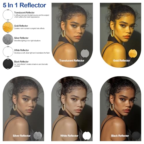 WELLMAKING 32 Inch (80cm) Reflector Photography, Collapsible Light Reflector with Bag & tilt Adapter, 5 in 1 Handle Reflector for Studio & Outdoor Lighting -Translucent, Silver, Gold, White and Black - Image 4