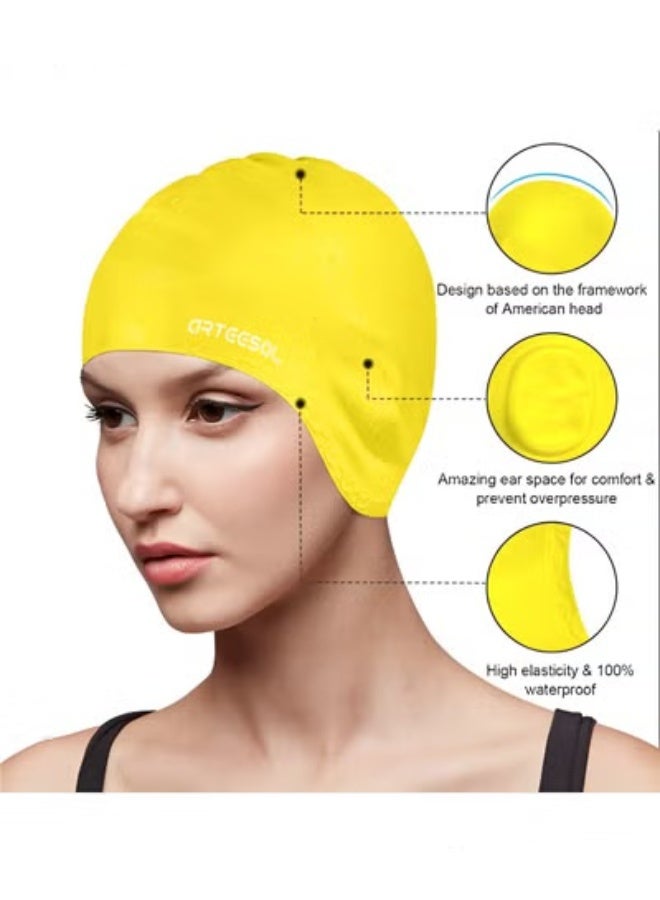 HALAMODO Swimming Cap Silicone Swim Cap Durable Non-Slip Waterproof Swim Cap for Protect Ears & Long Hair for Women Men Adult and Kids - Image 2