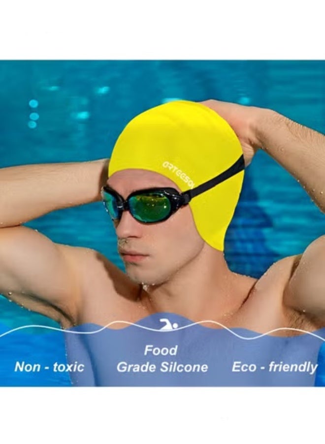 HALAMODO Swimming Cap Silicone Swim Cap Durable Non-Slip Waterproof Swim Cap for Protect Ears & Long Hair for Women Men Adult and Kids - Image 3