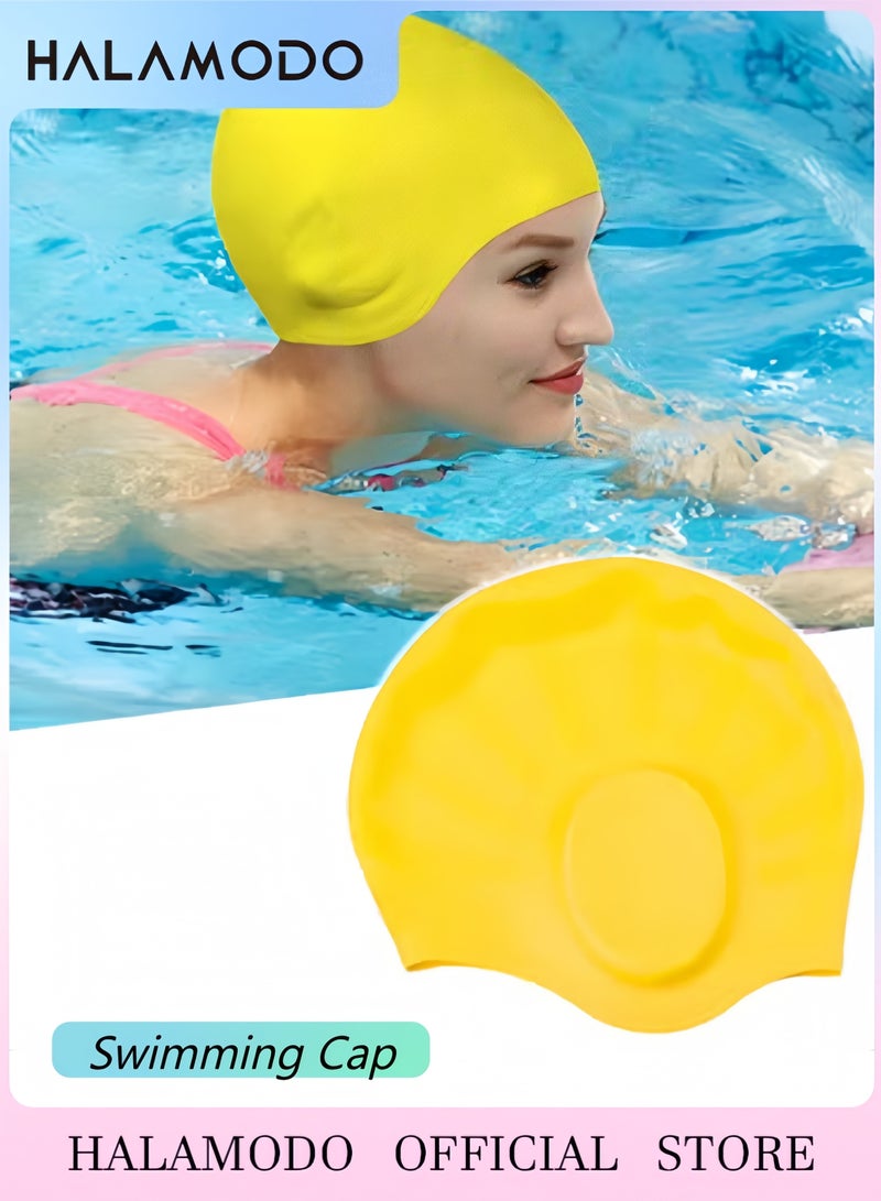 HALAMODO Swimming Cap Silicone Swim Cap Durable Non-Slip Waterproof Swim Cap for Protect Ears & Long Hair for Women Men Adult and Kids - Image 1