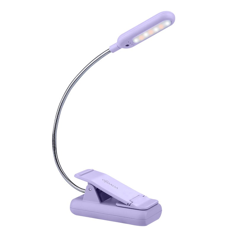 VAVOFO Rechargeable Book Light for Reading in Bed Kids 7 LED Reading Light with 9Level Warm Cool White Daylight Eye Care Lamp with Power Indicator for Bookworms Purple