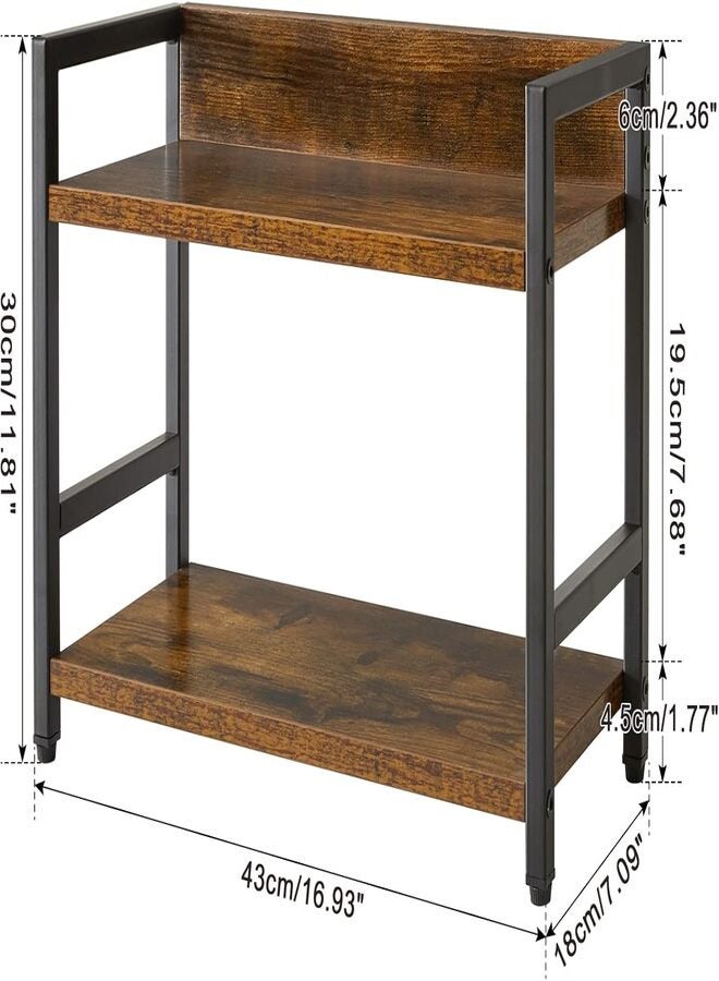 IBUYKE 2-Tier Spice Rack Industrial Counter Shelf Desktop Storage Organizer Standing Seasoning Rack for Countertop Kitchen Office Living Room Desktop Rustic Brown TLJ002H - Image 2