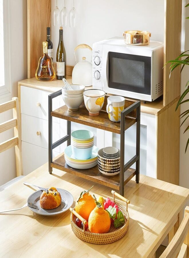 IBUYKE 2-Tier Spice Rack Industrial Counter Shelf Desktop Storage Organizer Standing Seasoning Rack for Countertop Kitchen Office Living Room Desktop Rustic Brown TLJ002H - Image 3