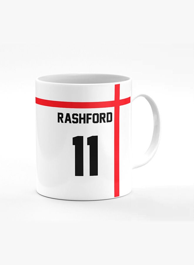 Stylizedd Designer Printed Coffee Mug with Heavy Duty Handle 11oz Ceramic Personalised Gift Mugs Cup [Microwave Safe & Dishwasher Proof] -Football Team - England Player Name - Rashford - Image 1