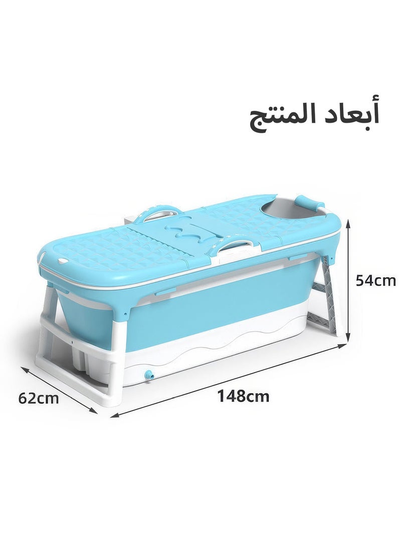 رينوفو - حوض استحمام محمول مع غطاء للبالغين مقاس X كبير 147 × 62.5 × 50 سم حوض استحمام قابل للطي مصمم هندسيًا للاستحمام في نهاية المطاف للاسترخاء باللون الأزرق - Image 1