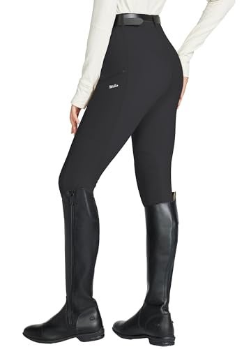 Willit Women's Horse Riding Pants Knee-Patch Equestrian Breeches Horseback Schooling Tights Zipper Pockets Black XS - Image 3