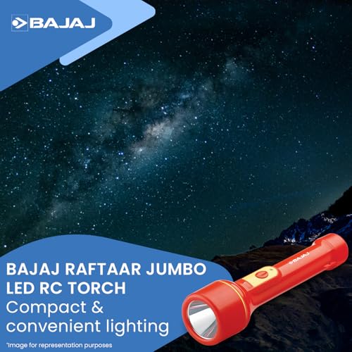 Bajaj Raftaar Jumbo LED RC Torch | Upto 4 Hrs Backup | 3 Mode Switch | 6 Months - Warranty (Pack of 2, Red) - Image 2