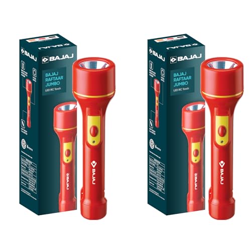 Bajaj Raftaar Jumbo LED RC Torch | Upto 4 Hrs Backup | 3 Mode Switch | 6 Months - Warranty (Pack of 2, Red) - Image 1