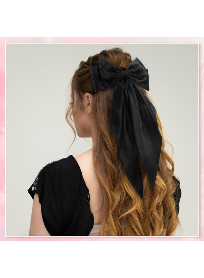 CLENEA Large Pink Hair Bows, 4 Pack Satin Hair Ribbons Bow Hair Clips, Oversized Long Tail Hair Bow Barrette Satin Hair Bows Cute Hair Accessories for Women Girls - Image 5