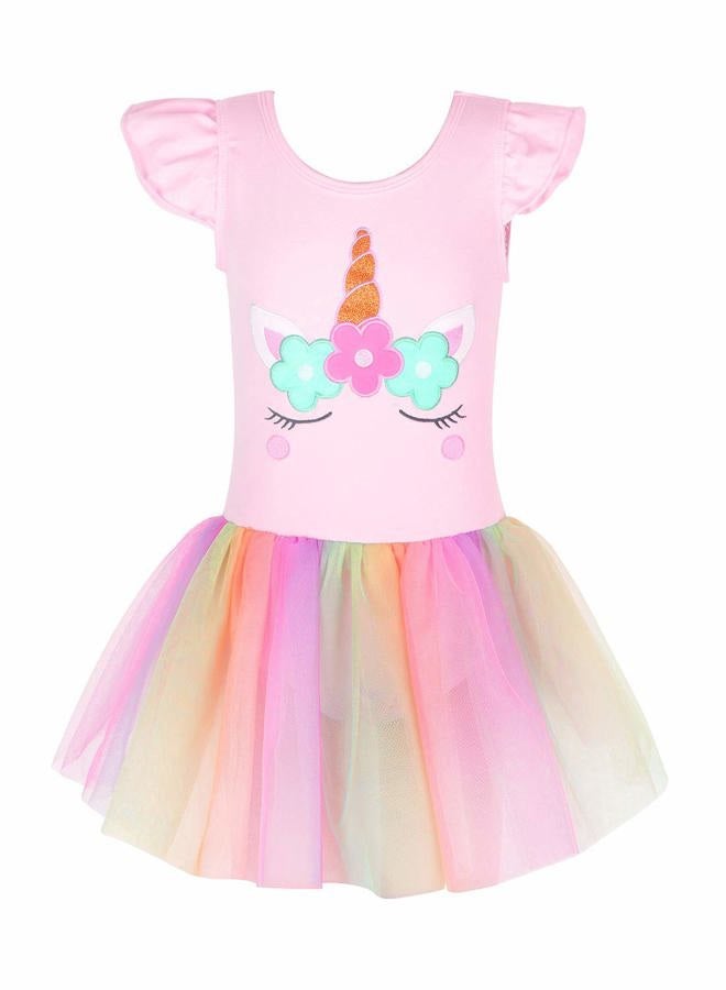 EQSJIU Ballet Dance Leotards With Glitter Tutu Skirted 3t 4t Pink Rainbow Tulle Skirt Dresses Unicorn Halloween Costume - Image 1