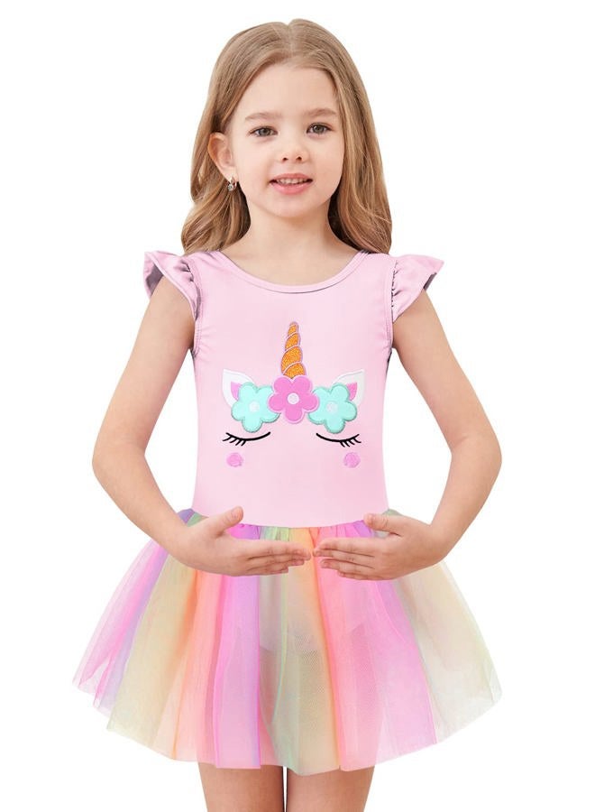 EQSJIU Ballet Dance Leotards With Glitter Tutu Skirted 3t 4t Pink Rainbow Tulle Skirt Dresses Unicorn Halloween Costume - Image 2