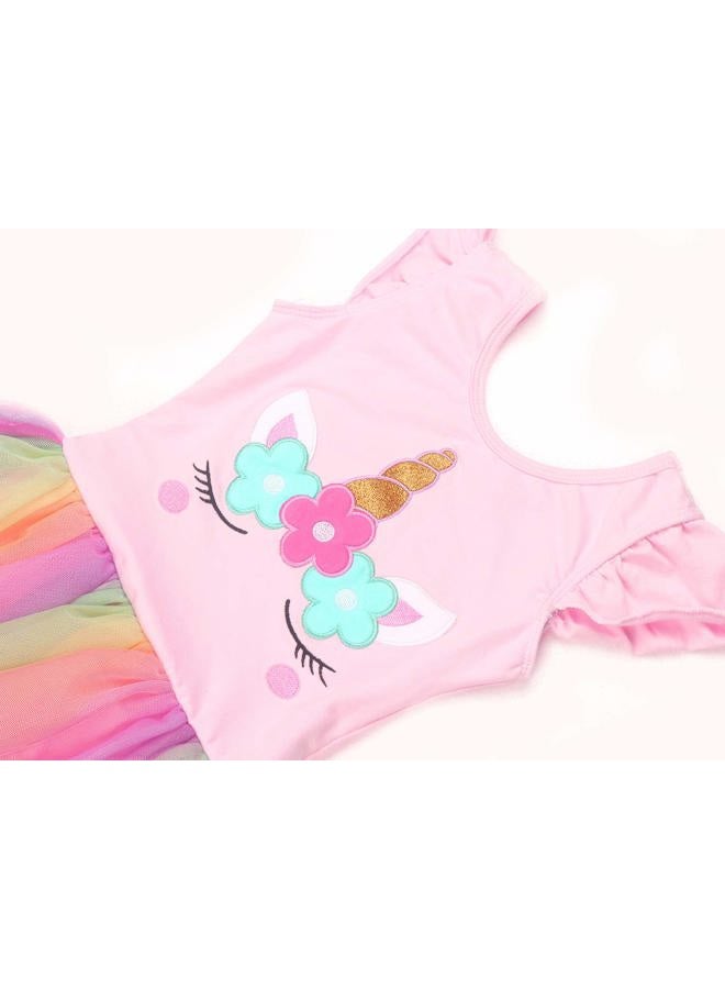 EQSJIU Ballet Dance Leotards With Glitter Tutu Skirted 3t 4t Pink Rainbow Tulle Skirt Dresses Unicorn Halloween Costume - Image 4
