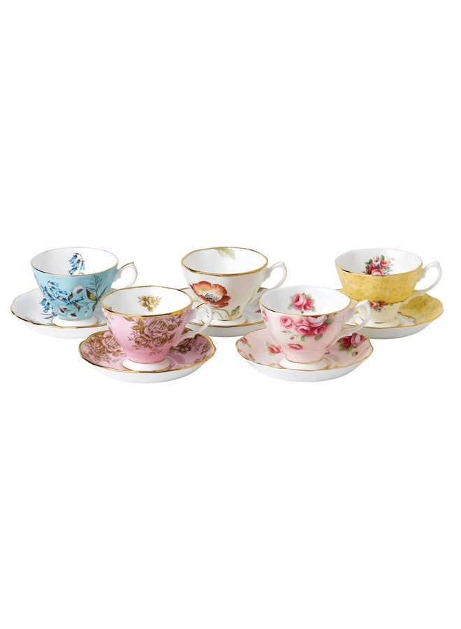 ROYAL ALBERT 100 Years 1950-1990 5-Piece Teacup & Saucer Set - Image 1