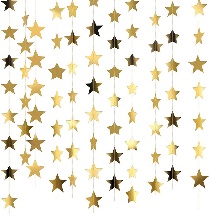 TOYXE Star Paper Garland Frills Banner Hanging Decoration Golden Pack of 4 Merry Christmas Diwali Decoration - Image 1