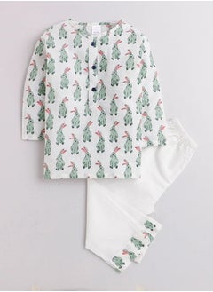 Polka Tots Polka Tots Full Sleeves Night Wear Rabbit Kurta Pyjama - White  - Image 1