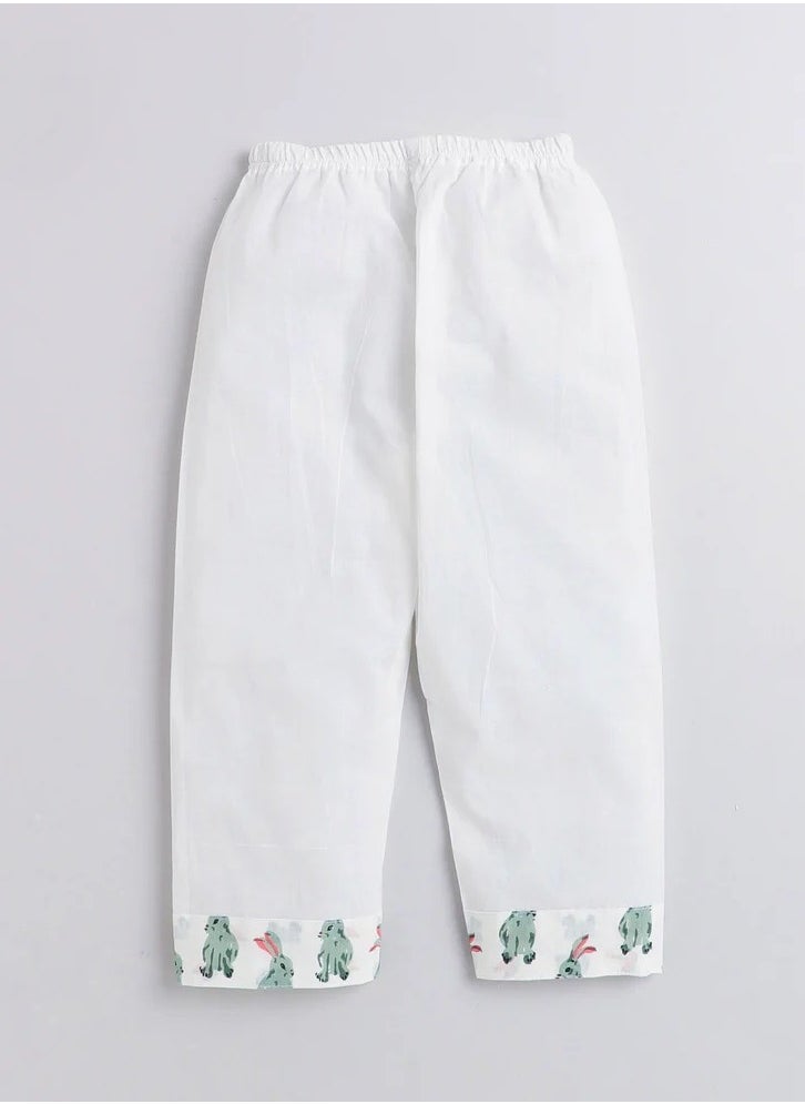 Polka Tots Polka Tots Full Sleeves Night Wear Rabbit Kurta Pyjama - White  - Image 4