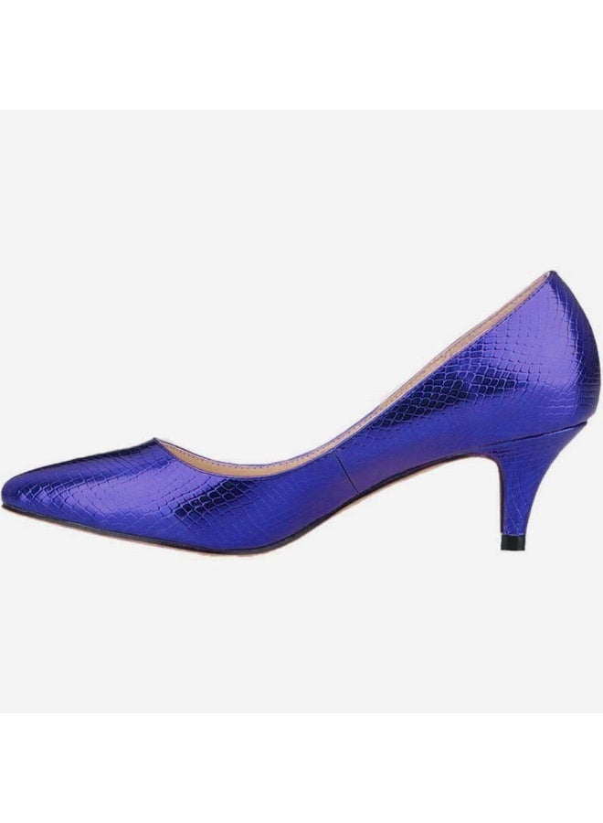 Loquat All-Season Crocodile Print Low-Vamp Stiletto Heels 6cm Blue - Image 2
