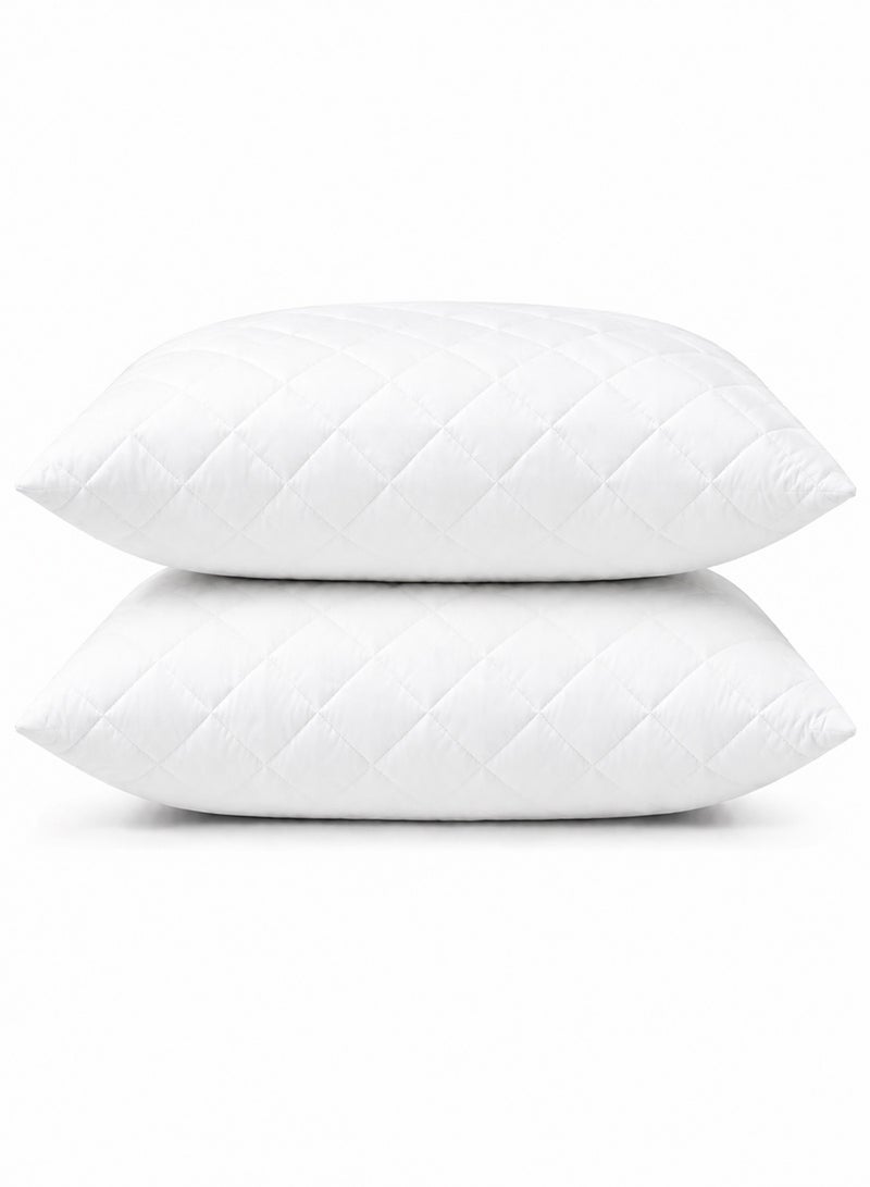 Hotel Linen Klub Pack of 2  Quilted Pillow Queen (50 x75cm)-Outer Cover : 144TC Cotton Blend  Fabric Filling:650grams Soft Fiber  Diamond Quilt Pattern - Image 1