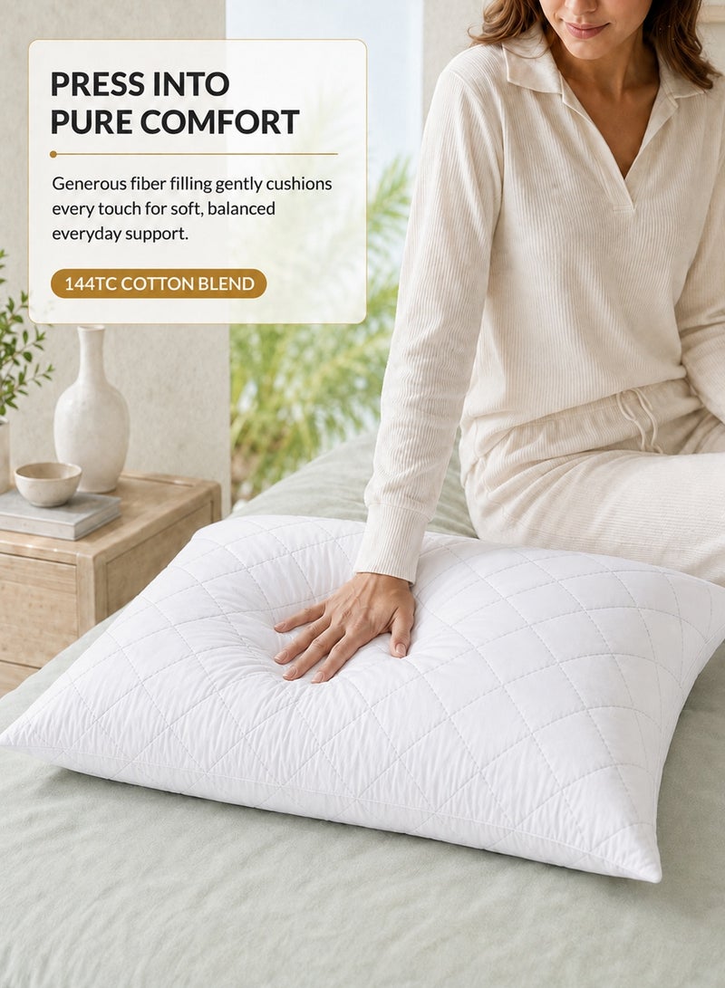 Hotel Linen Klub Pack of 2  Quilted Pillow Queen (50 x75cm)-Outer Cover : 144TC Cotton Blend  Fabric Filling:650grams Soft Fiber  Diamond Quilt Pattern - Image 3