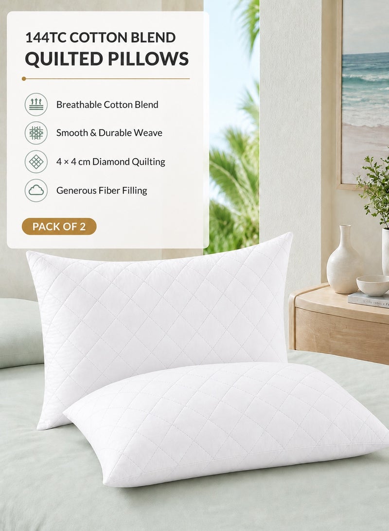 Hotel Linen Klub Pack of 2  Quilted Pillow Queen (50 x75cm)-Outer Cover : 144TC Cotton Blend  Fabric Filling:650grams Soft Fiber  Diamond Quilt Pattern - Image 2
