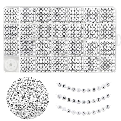 JULIMAIDONG Black Alphabet Beads AZ 1350Pcs Letter Bead Acrylic 4x7mm Round Digit Letter Beads KitsBracelets Necklaces DIY Jewelry Making Kits Black1350PCS - Image 1