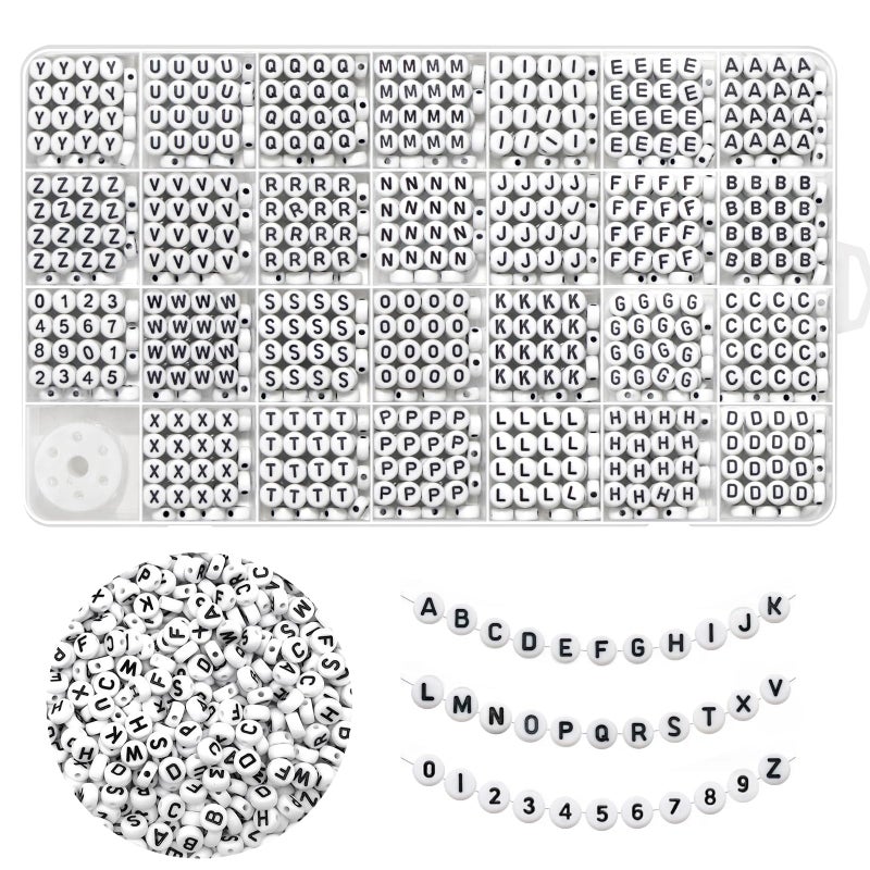 JULIMAIDONG Black Alphabet Beads AZ 1350Pcs Letter Bead Acrylic 4x7mm Round Digit Letter Beads KitsBracelets Necklaces DIY Jewelry Making Kits Black1350PCS - Image 3