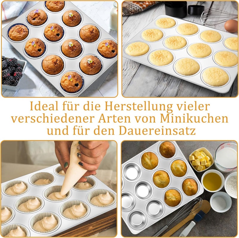 Herogo Muffin Tray, 12 Muffins Stainless Steel Muffin Tray, Metal Muffin Baking Mould for Cupcake, Yorkshire Pie, Pudding, Muffin Cake Mould for Easy to Clean, Dishwasher Safe, Non-Toxic, Silver - Image 5